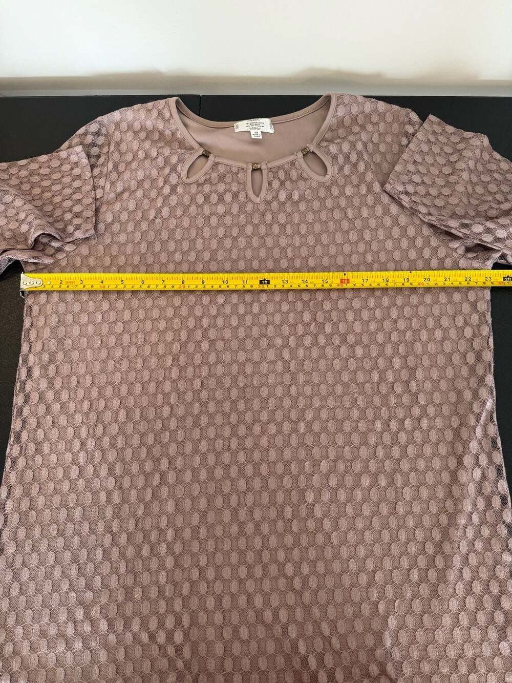 Shannon Ford New York Mauve Lace Overlay 3/4 Sleeve Blouse, Size 1X - Picture 4 of 7